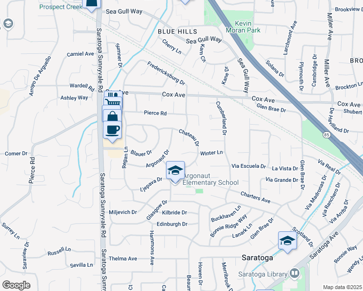 map of restaurants, bars, coffee shops, grocery stores, and more near 12905 Woodmont Drive in Saratoga