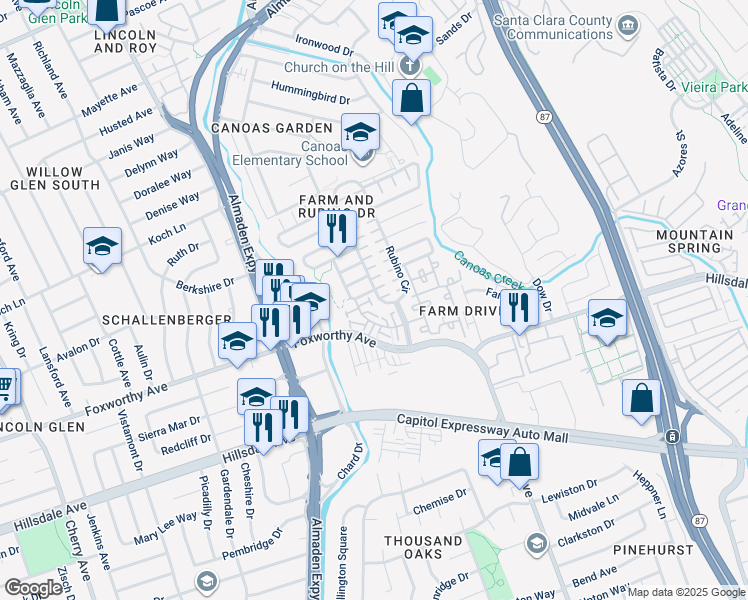 map of restaurants, bars, coffee shops, grocery stores, and more near 3024 Goodacre Place in San Jose