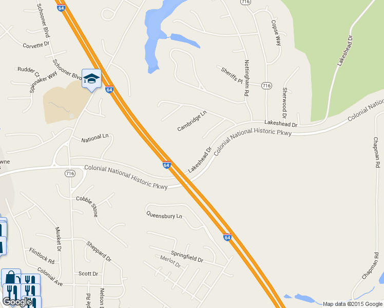 map of restaurants, bars, coffee shops, grocery stores, and more near 513 Lakeshead Dr in Williamsburg