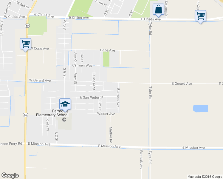 map of restaurants, bars, coffee shops, grocery stores, and more near 459 Rhianon Drive in Merced
