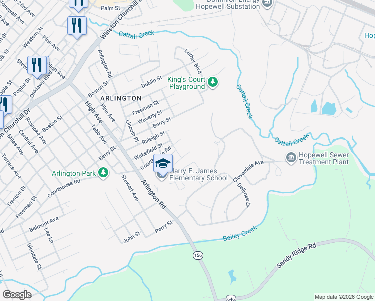 map of restaurants, bars, coffee shops, grocery stores, and more near 1820 New Lincoln Circle in Hopewell