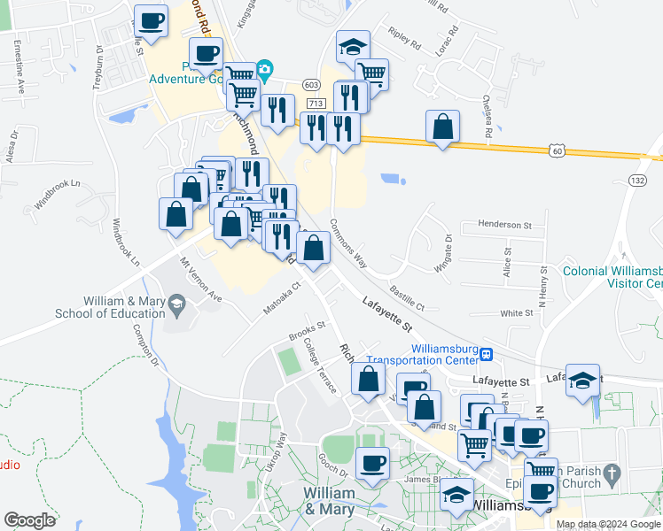 map of restaurants, bars, coffee shops, grocery stores, and more near 900 Lafayette Street in Williamsburg