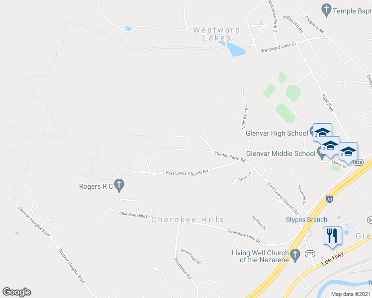map of restaurants, bars, coffee shops, grocery stores, and more near 4936 Stanley Farm Road in Salem