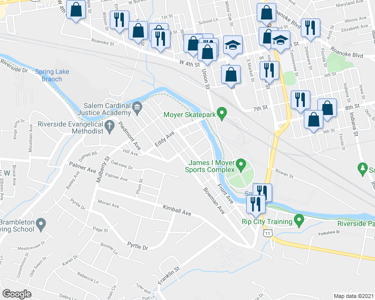 map of restaurants, bars, coffee shops, grocery stores, and more near 516 Front Ave in Salem