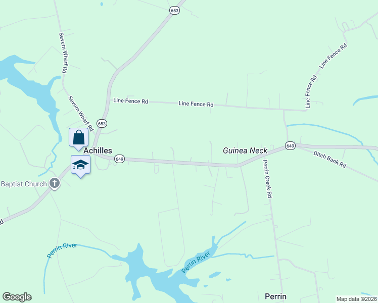 map of restaurants, bars, coffee shops, grocery stores, and more near 9433 Maryus Road in Gloucester County