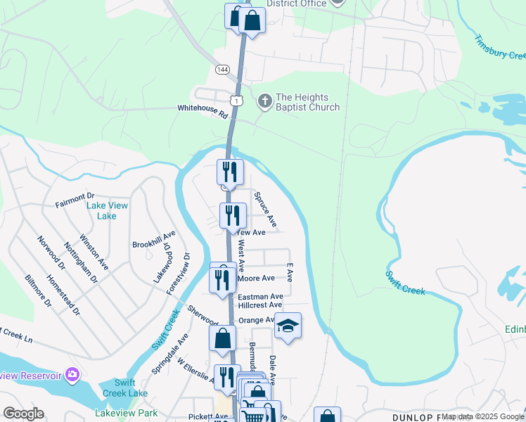 map of restaurants, bars, coffee shops, grocery stores, and more near 110 Birch Avenue in Colonial Heights