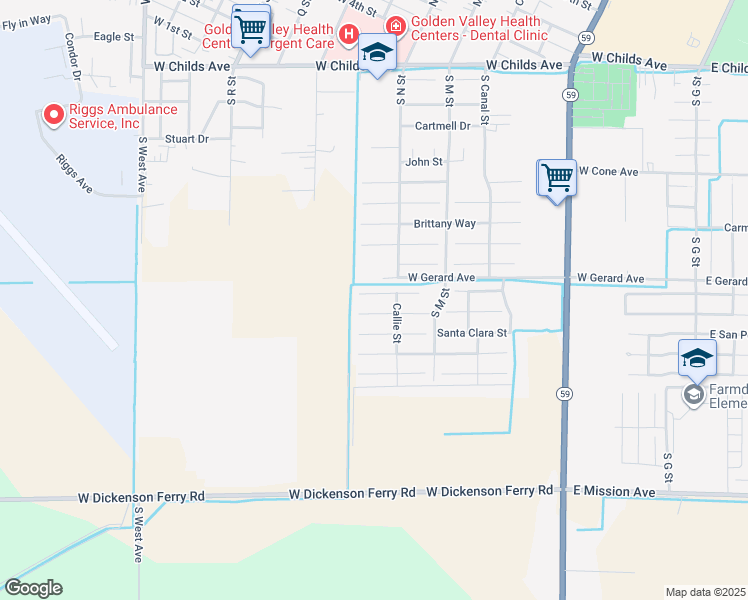 map of restaurants, bars, coffee shops, grocery stores, and more near 744 Brent Court in Merced