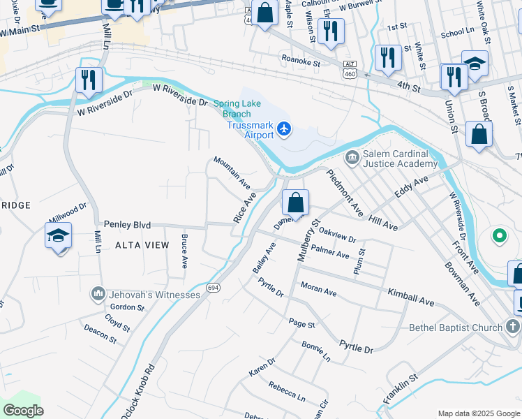 map of restaurants, bars, coffee shops, grocery stores, and more near 1955 12 Oclock Knob Road in Salem