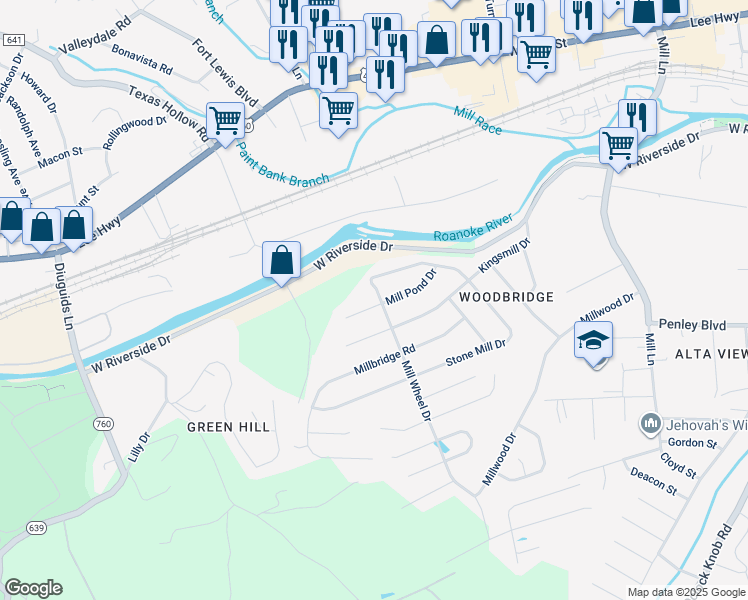 map of restaurants, bars, coffee shops, grocery stores, and more near 1703 Mill Pond Drive in Salem