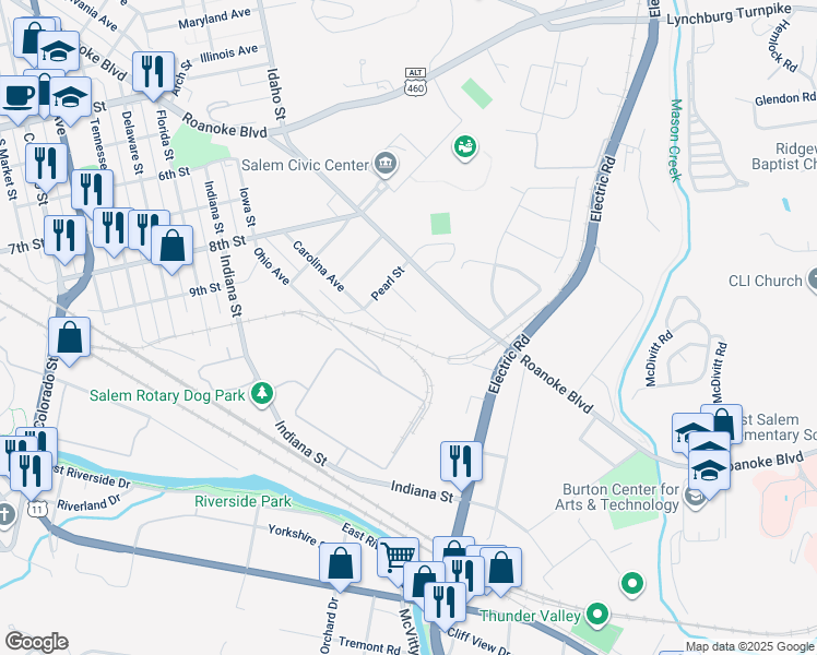map of restaurants, bars, coffee shops, grocery stores, and more near 1235 Carolina Avenue in Salem