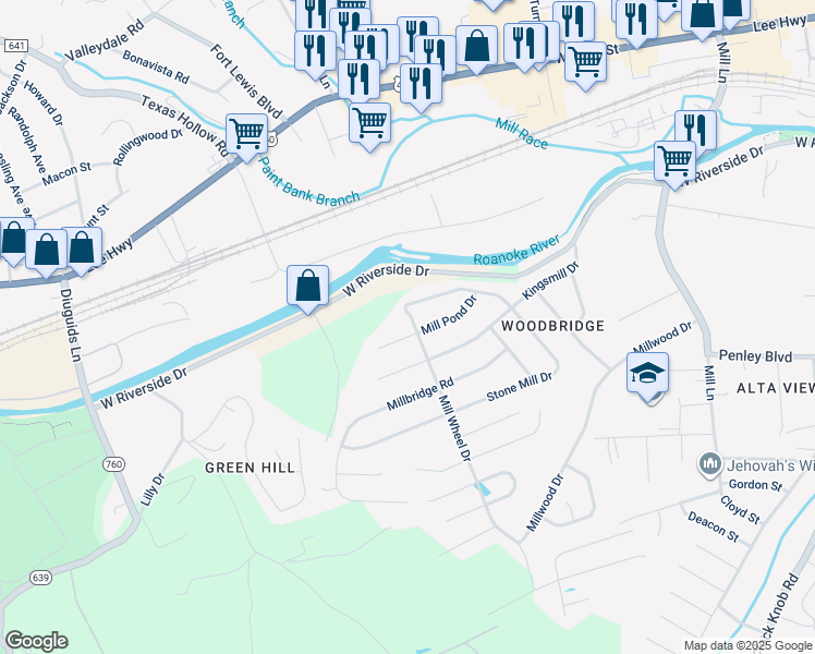 map of restaurants, bars, coffee shops, grocery stores, and more near 1703 Mill Pond Drive in Salem