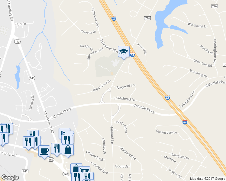 map of restaurants, bars, coffee shops, grocery stores, and more near 105 West Queens Drive in Williamsburg