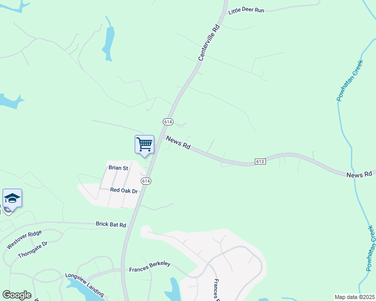 map of restaurants, bars, coffee shops, grocery stores, and more near 3389 News Road in Williamsburg