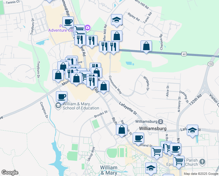 map of restaurants, bars, coffee shops, grocery stores, and more near 905 Lafayette Street in Williamsburg
