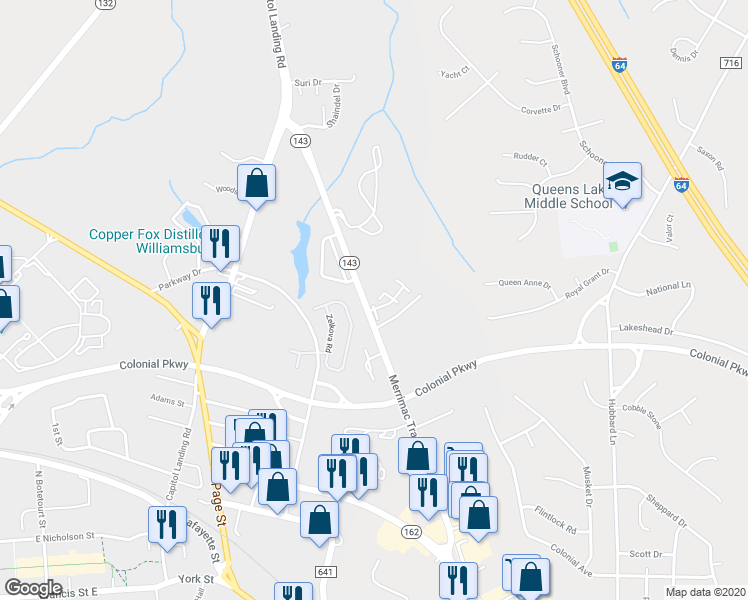 map of restaurants, bars, coffee shops, grocery stores, and more near in Williamsburg