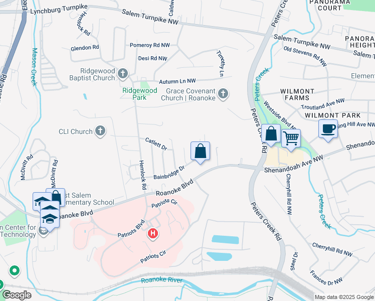 map of restaurants, bars, coffee shops, grocery stores, and more near 801 Gatling Lane Northwest in Salem