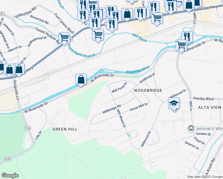 map of restaurants, bars, coffee shops, grocery stores, and more near 1667 Mill Pond Drive in Salem