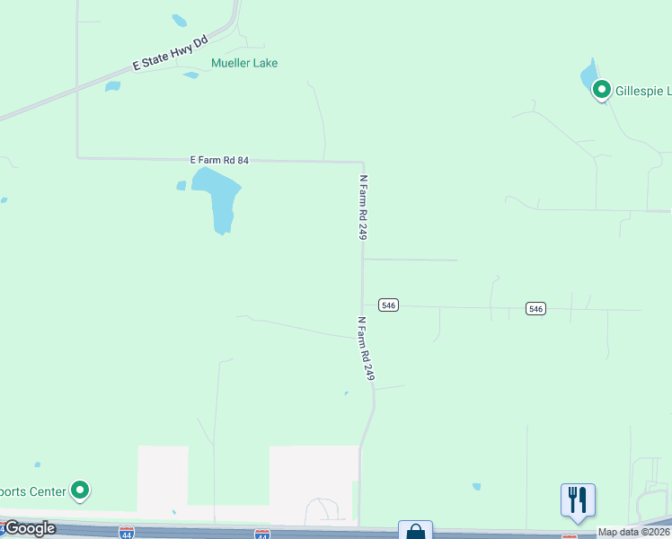 map of restaurants, bars, coffee shops, grocery stores, and more near 4891 North Farm Road 249 in Strafford