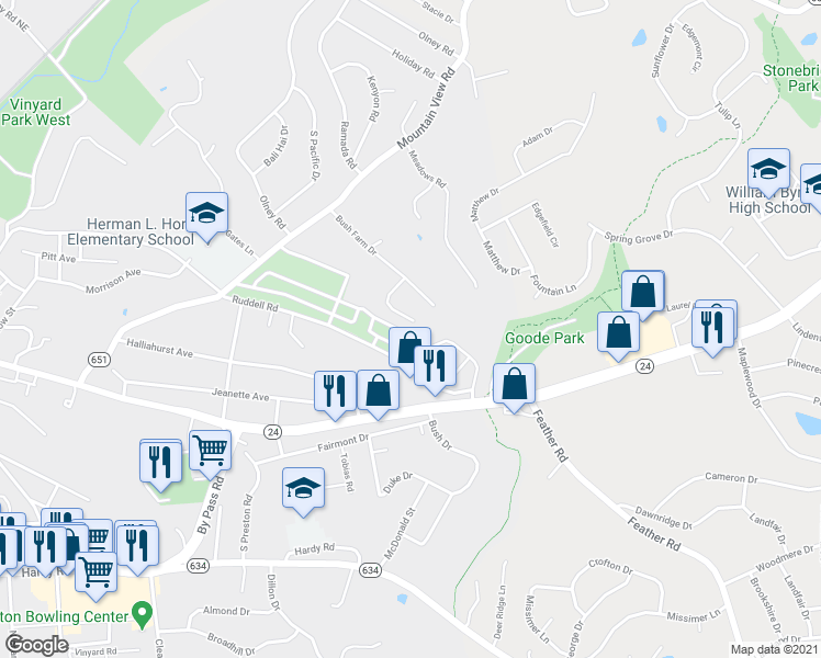 map of restaurants, bars, coffee shops, grocery stores, and more near 1737 Warner Place in Vinton