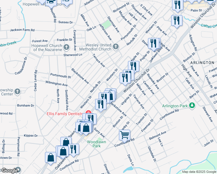 map of restaurants, bars, coffee shops, grocery stores, and more near 800 Kenwood Avenue in Hopewell