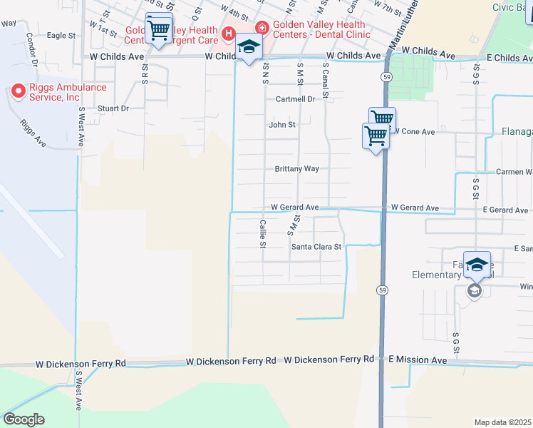 map of restaurants, bars, coffee shops, grocery stores, and more near 687 Keng Court in Merced
