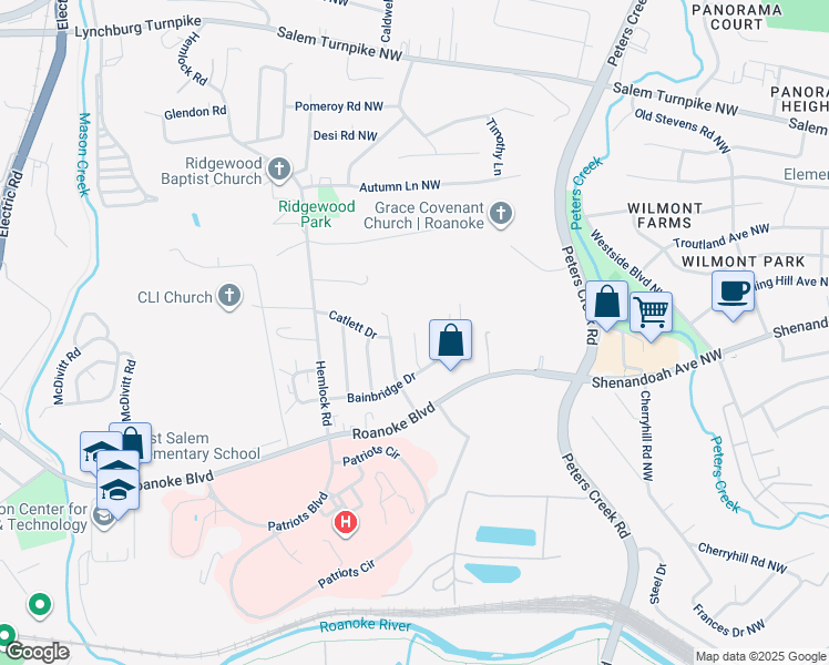 map of restaurants, bars, coffee shops, grocery stores, and more near 801 Gatling Lane Northwest in Salem