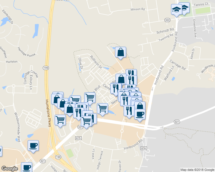 map of restaurants, bars, coffee shops, grocery stores, and more near 5318 Center Street in Williamsburg