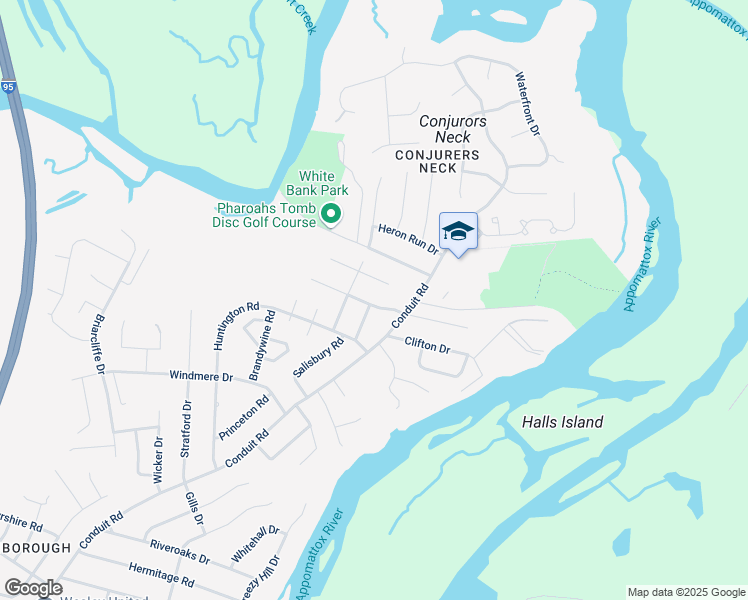 map of restaurants, bars, coffee shops, grocery stores, and more near 1020 Conjurers Drive in Colonial Heights
