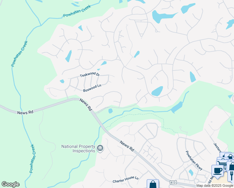 map of restaurants, bars, coffee shops, grocery stores, and more near 125 Southern Hills in Williamsburg