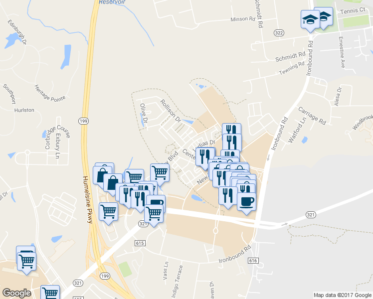 map of restaurants, bars, coffee shops, grocery stores, and more near 5328 Center Street in Williamsburg