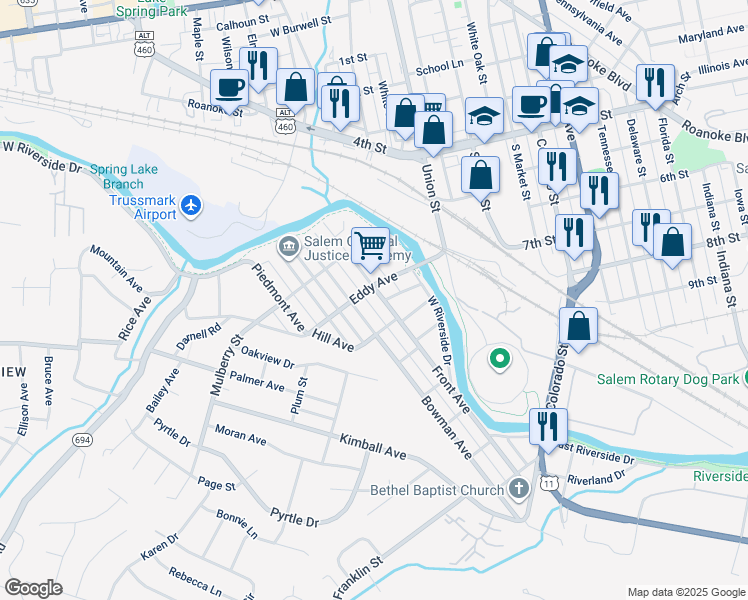 map of restaurants, bars, coffee shops, grocery stores, and more near 614 Front Avenue in Salem