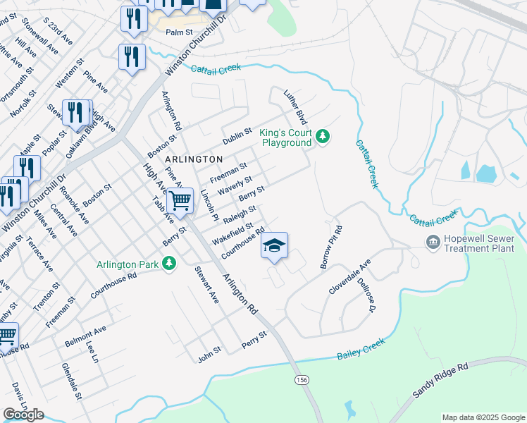 map of restaurants, bars, coffee shops, grocery stores, and more near 1729 Maryville Avenue in Hopewell