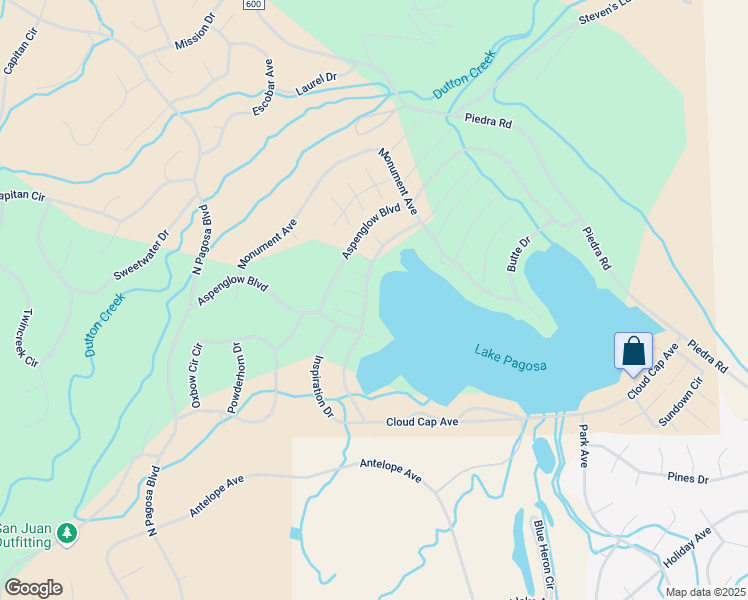 map of restaurants, bars, coffee shops, grocery stores, and more near 1109 Cloud Cap Avenue in Pagosa Springs