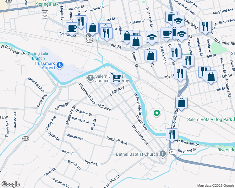 map of restaurants, bars, coffee shops, grocery stores, and more near 614 Front Avenue in Salem