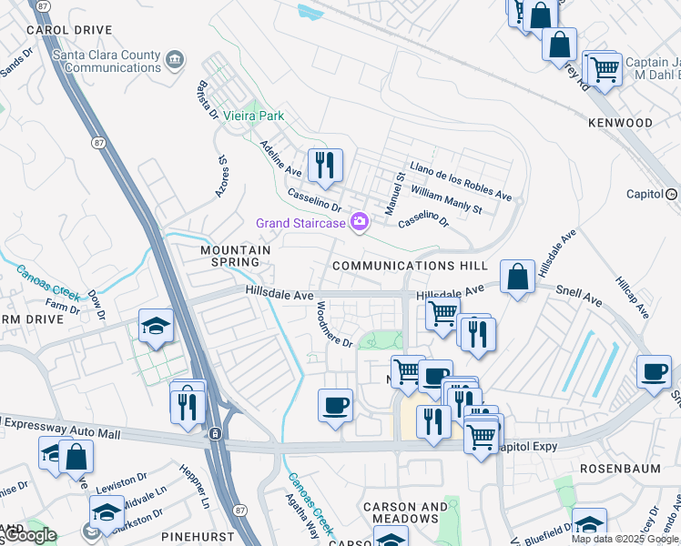 map of restaurants, bars, coffee shops, grocery stores, and more near 464 Tower Hill Avenue in San Jose