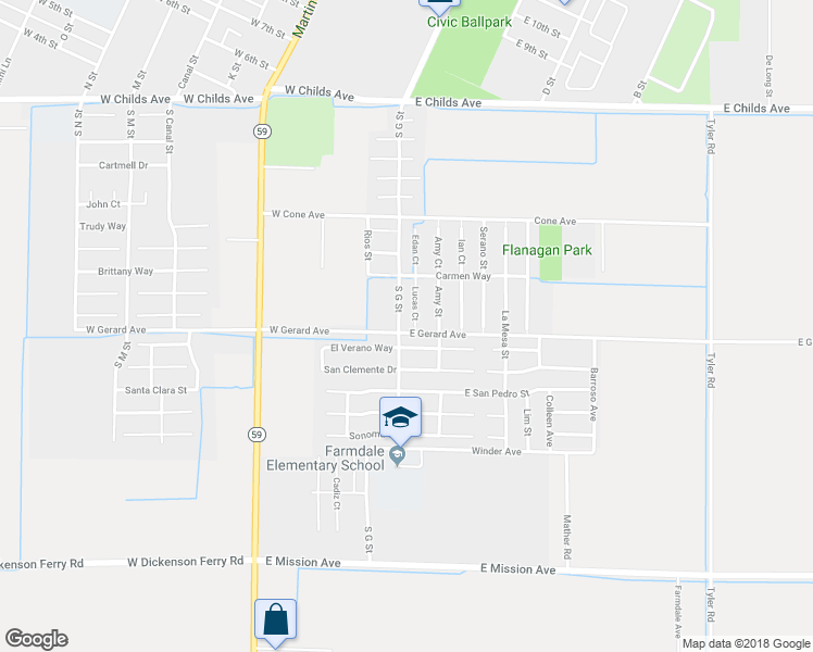 map of restaurants, bars, coffee shops, grocery stores, and more near 499 Lucas Court in Merced