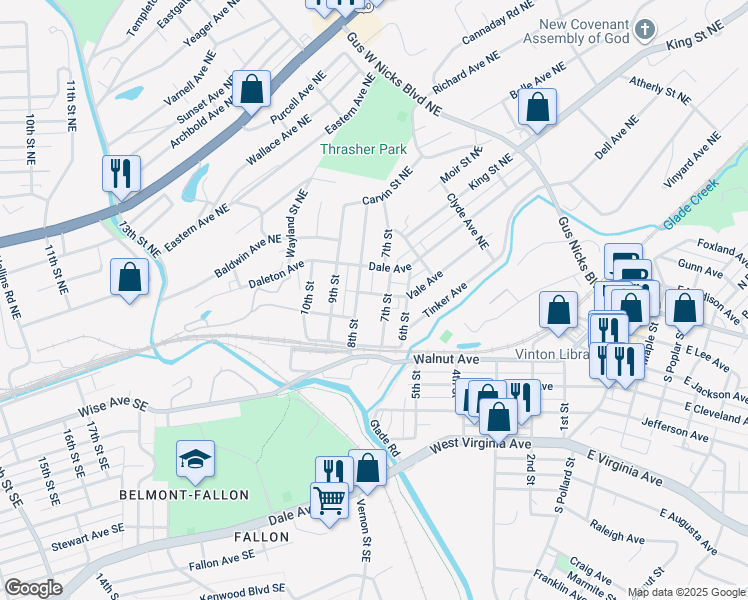 map of restaurants, bars, coffee shops, grocery stores, and more near 220 8th Street in Vinton