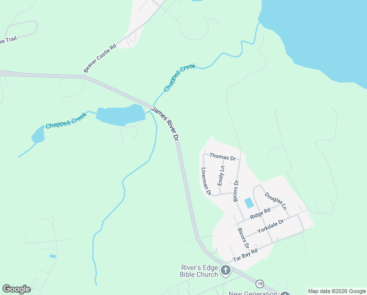 map of restaurants, bars, coffee shops, grocery stores, and more near 11104 James River Drive in Hopewell