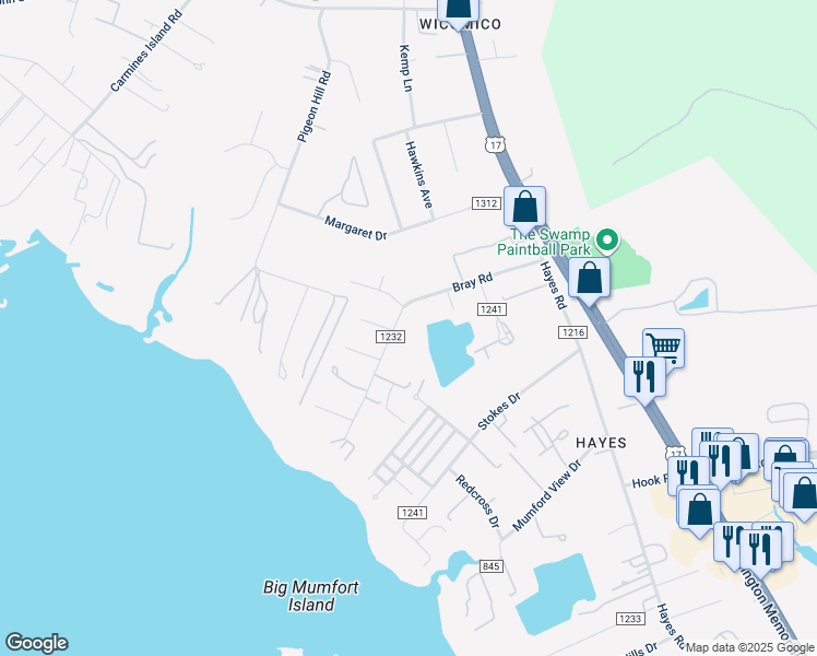 map of restaurants, bars, coffee shops, grocery stores, and more near 7108 Bray Road in Gloucester Point