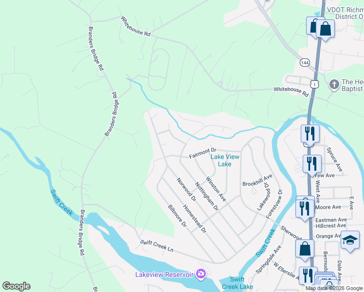 map of restaurants, bars, coffee shops, grocery stores, and more near 402 Nottingham Drive in Colonial Heights