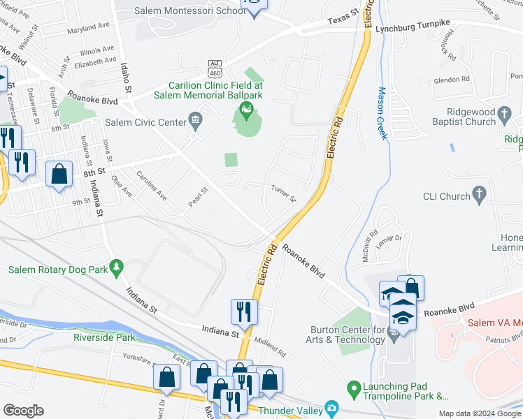map of restaurants, bars, coffee shops, grocery stores, and more near 929 Glenmore Drive in Salem