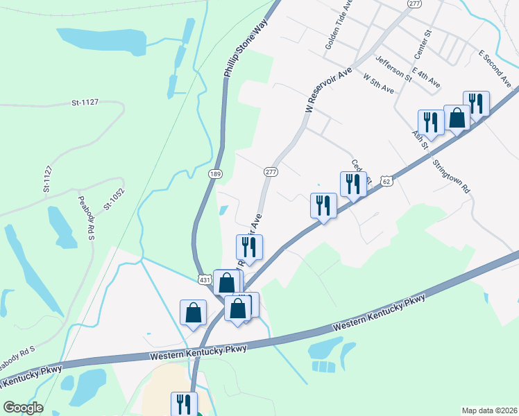 map of restaurants, bars, coffee shops, grocery stores, and more near 1001-1399 West Reservoir Avenue in Central City