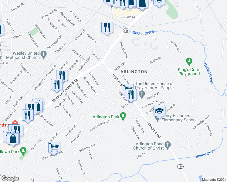 map of restaurants, bars, coffee shops, grocery stores, and more near 1311 Stewart Avenue in Hopewell