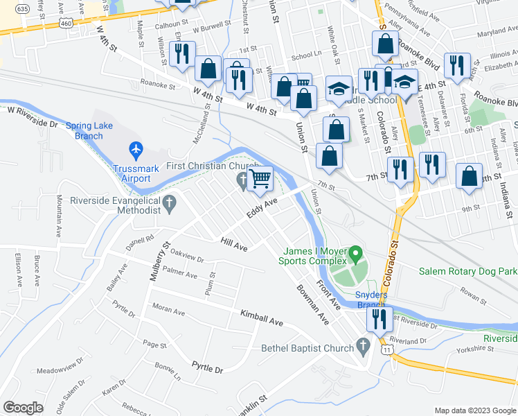 map of restaurants, bars, coffee shops, grocery stores, and more near 1601 Eddy Avenue in Salem