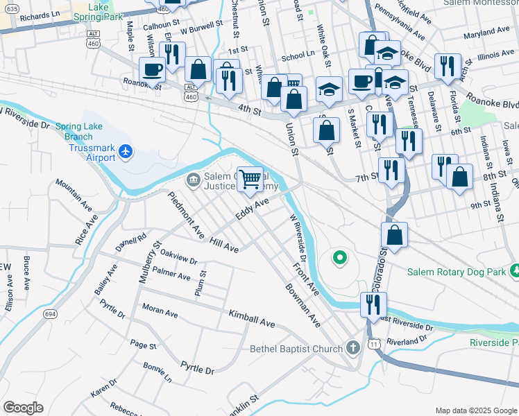 map of restaurants, bars, coffee shops, grocery stores, and more near 1504 Eddy Avenue in Salem