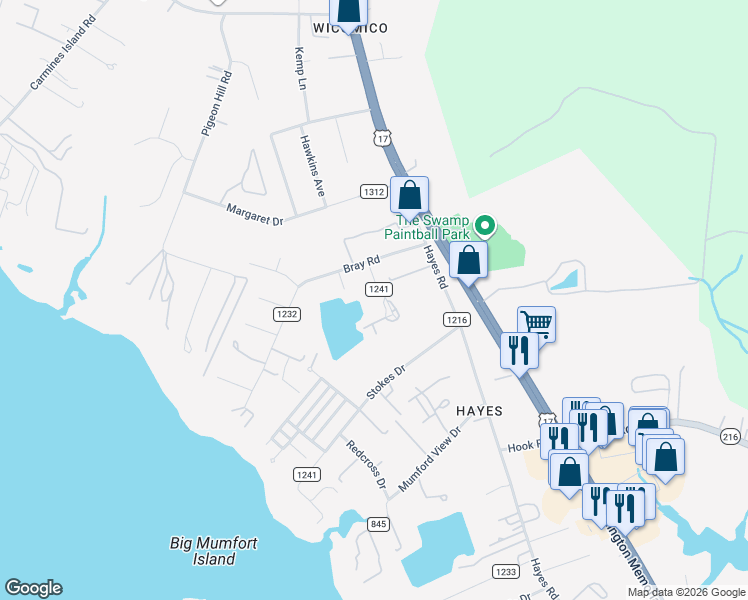 map of restaurants, bars, coffee shops, grocery stores, and more near 2524 Winfred Road in Gloucester Point