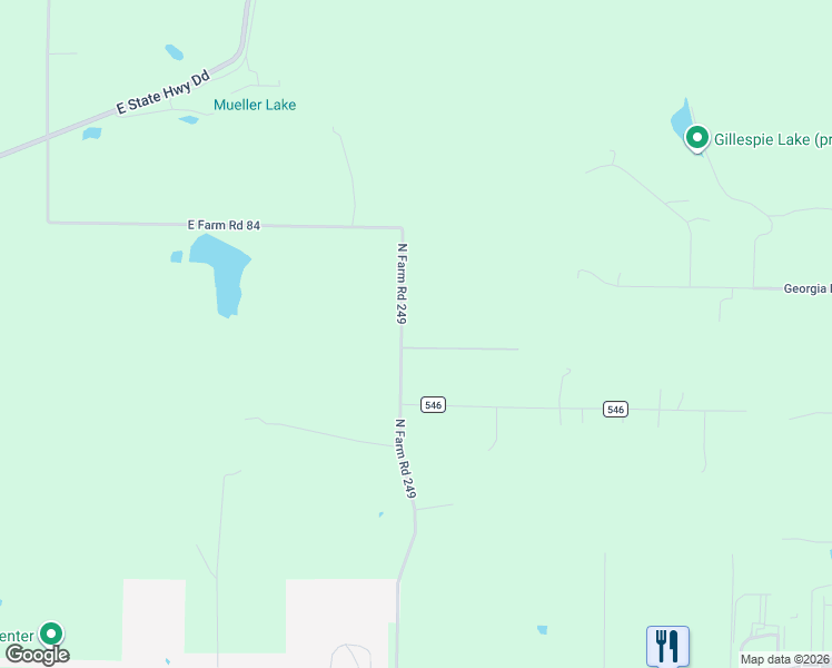 map of restaurants, bars, coffee shops, grocery stores, and more near 4891 North Farm Road 249 in Strafford