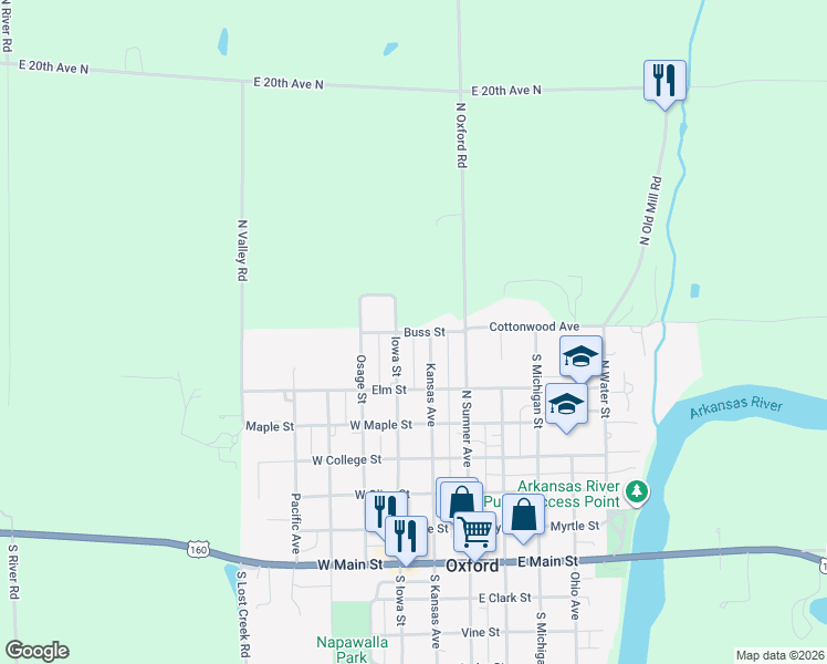 map of restaurants, bars, coffee shops, grocery stores, and more near Buss St in Oxford