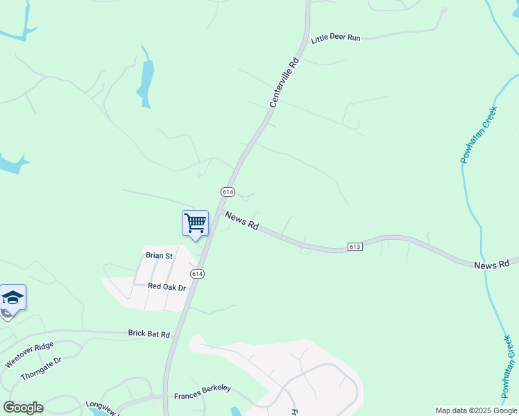 map of restaurants, bars, coffee shops, grocery stores, and more near 3332 News Road in Williamsburg