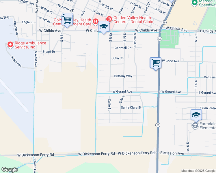 map of restaurants, bars, coffee shops, grocery stores, and more near 707 Marcelina Court in Merced
